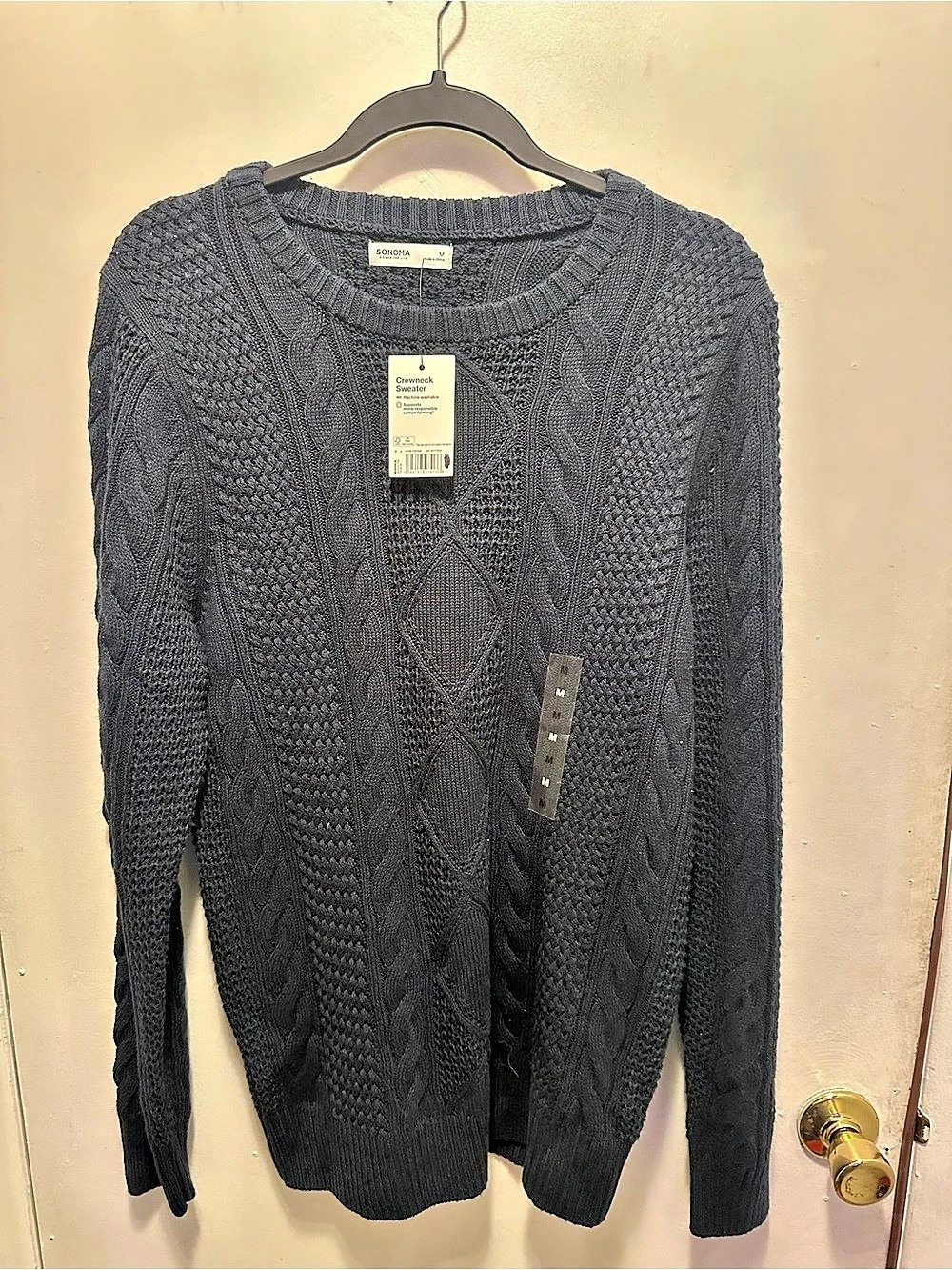 Sonoma Goods for Life Men’s Cable Knit Crewneck Sweater Navy Size M – NWT